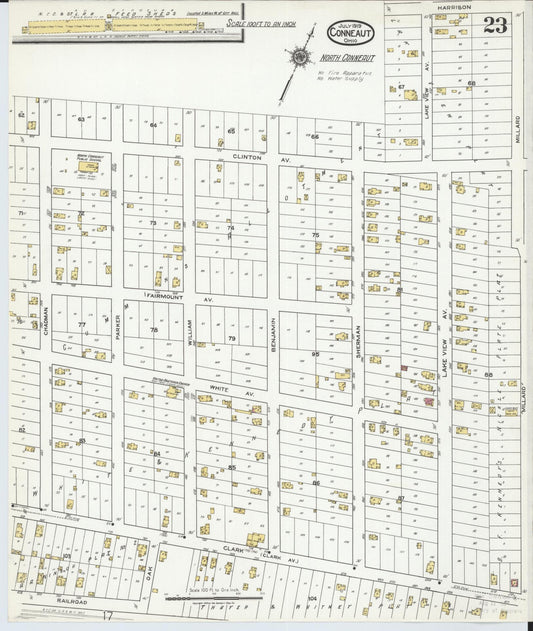 Sanborn Fire Insurance Map from Conneaut, Ashtabula County, Ohio (1919), Sheet #0023 - Historic Sanborn Fire Insurance Map Print, vintage old map wall art, antique decor, genealogy gift, Ohio Ohio map