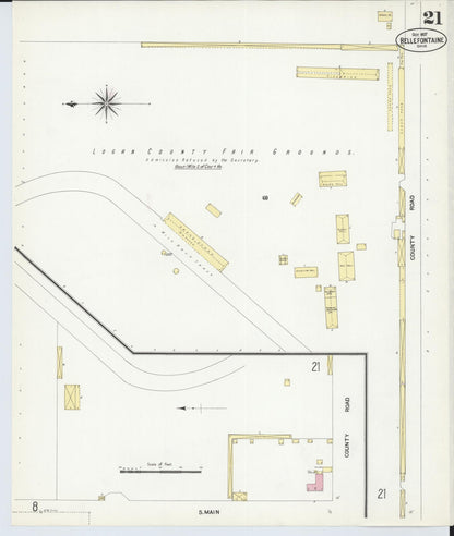 Sanborn Fire Insurance Map from Bellefontaine, Logan County, Ohio (1907), Sheet #0021 - Historic Sanborn Fire Insurance Map Print, vintage old map wall art, antique decor, genealogy gift, Ohio Ohio map
