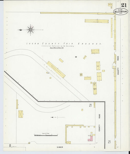 Sanborn Fire Insurance Map from Bellefontaine, Logan County, Ohio (1907), Sheet #0021 - Historic Sanborn Fire Insurance Map Print, vintage old map wall art, antique decor, genealogy gift, Ohio Ohio map