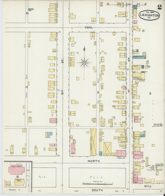 Sanborn Fire Insurance Map from Lehighton, Carbon County, Pennsylvania (1892), Sheet #0002 - Historic Sanborn Fire Insurance Map Print, vintage old map wall art, antique decor, genealogy gift, Pennsylvania Pennsylvania map