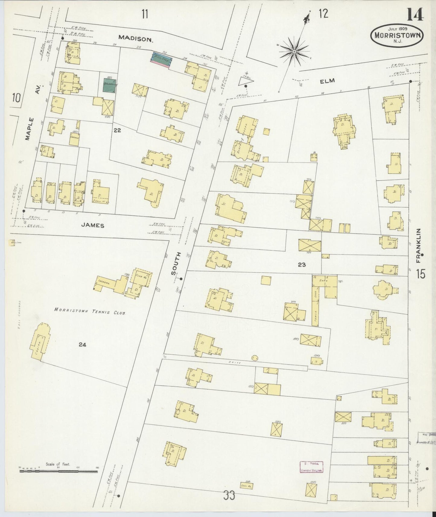 Sanborn Fire Insurance Map from Morristown, Morris County, New Jersey (1909), Sheet #0014 - Complete Map Set gallery image, historic Sanborn map, vintage wall art, New Jersey New Jersey