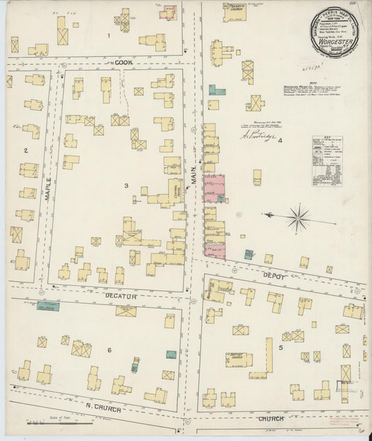 Sanborn Fire Insurance Map from Worcester, Otsego County, New York (1892), Sheet #0001 - Historic Sanborn Fire Insurance Map Print, vintage old map wall art, antique decor, genealogy gift, New York New York map
