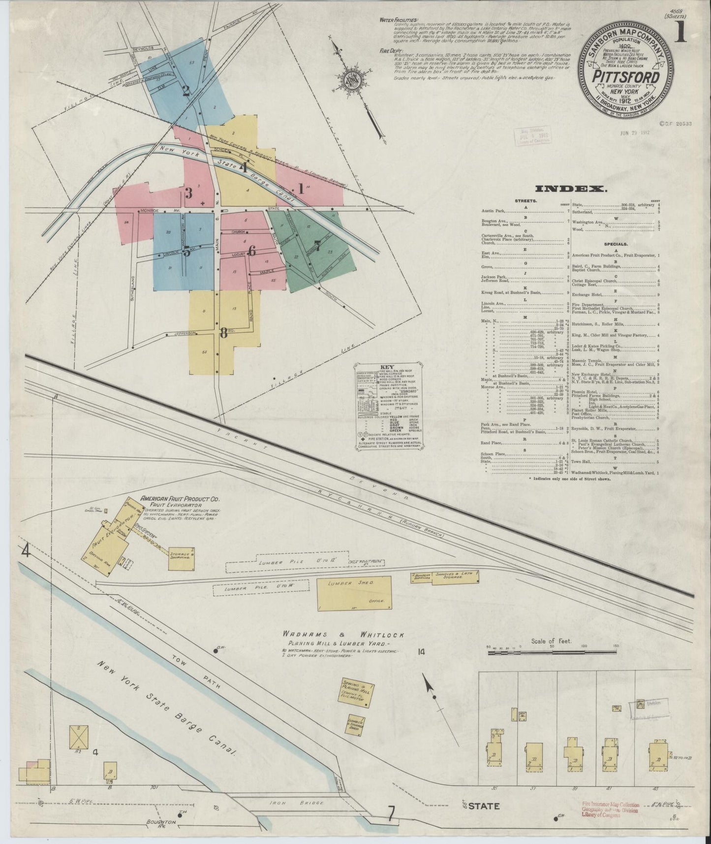 Sanborn Fire Insurance Map from Pittsford, Monroe County, New York (1912), Sheet #0001 - Complete Map Set gallery image, historic Sanborn map, vintage wall art, New York New York