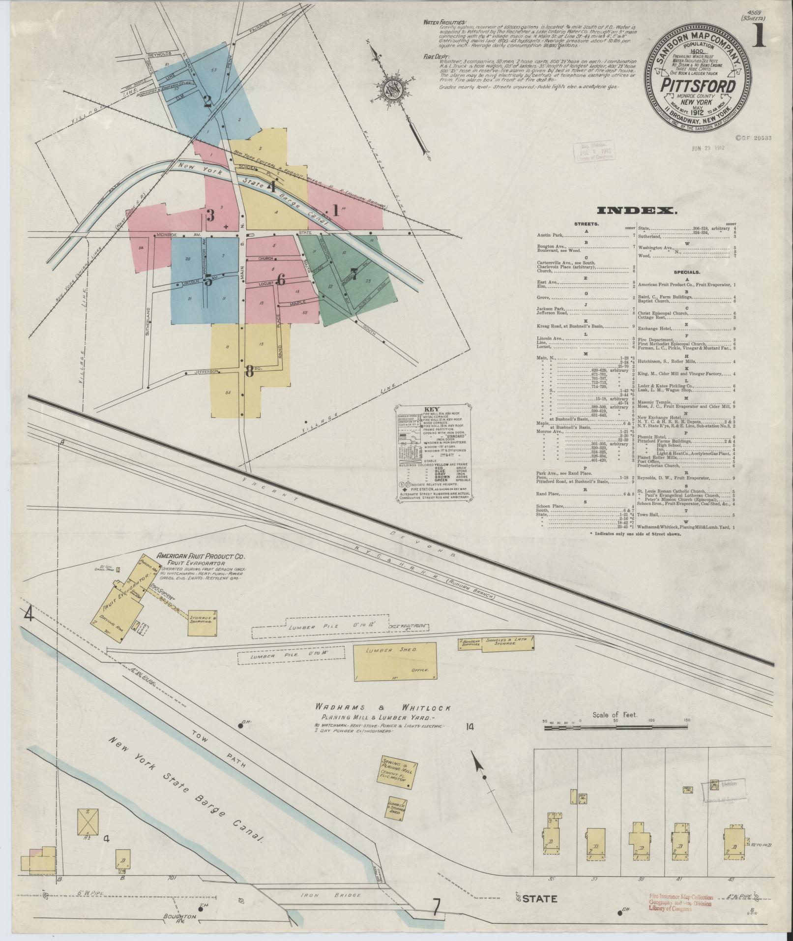 Sanborn Fire Insurance Map from Pittsford, Monroe County, New York (1912), Sheet #0001 - Complete Map Set gallery image, historic Sanborn map, vintage wall art, New York New York