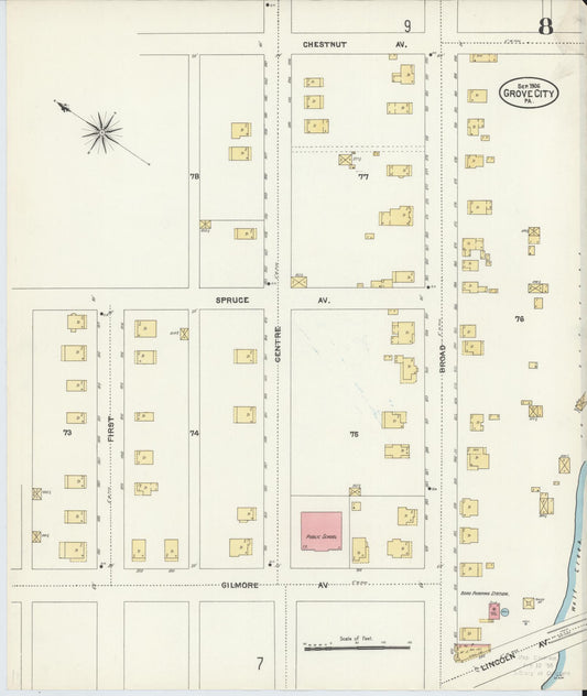 Sanborn Fire Insurance Map from Grove City, Mercer County, Pennsylvania (1906), Sheet #0008 - Historic Sanborn Fire Insurance Map Print, vintage old map wall art, antique decor, genealogy gift, Pennsylvania Pennsylvania map