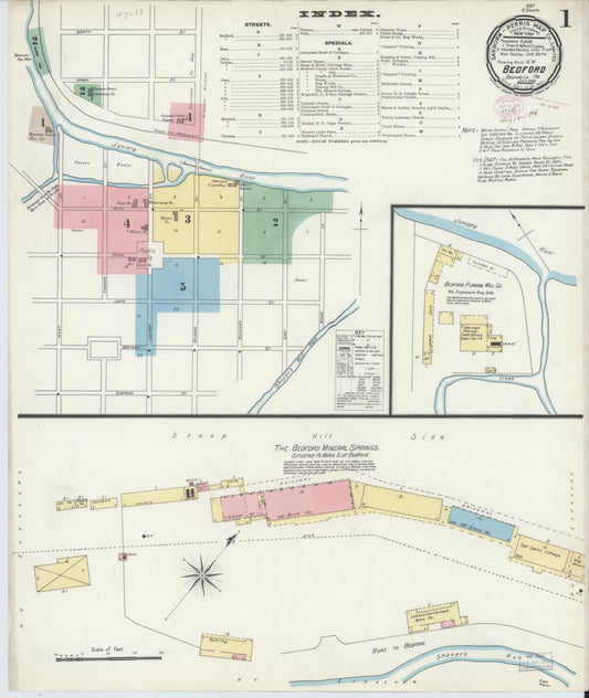 Sanborn Fire Insurance Map from Bedford, Bedford County, Pennsylvania (1896), Sheet #0001 - Historic Sanborn Fire Insurance Map Print, vintage old map wall art, antique decor, genealogy gift, Pennsylvania Pennsylvania map