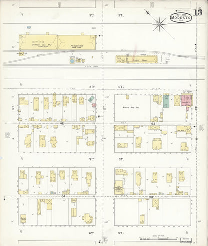 Sanborn Fire Insurance Map from Modesto, Stanislaus County, California (1894), Sheet #0013 - Historic Sanborn Fire Insurance Map Print, vintage old map wall art, antique decor, genealogy gift, California California map