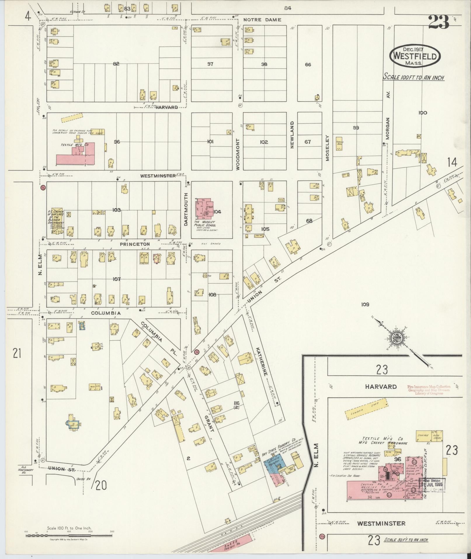 Sanborn Fire Insurance Map from Westfield, Hampden County, Massachusetts (1917), Sheet #0023 - Complete Map Set gallery image, historic Sanborn map, vintage wall art, Massachusetts Massachusetts