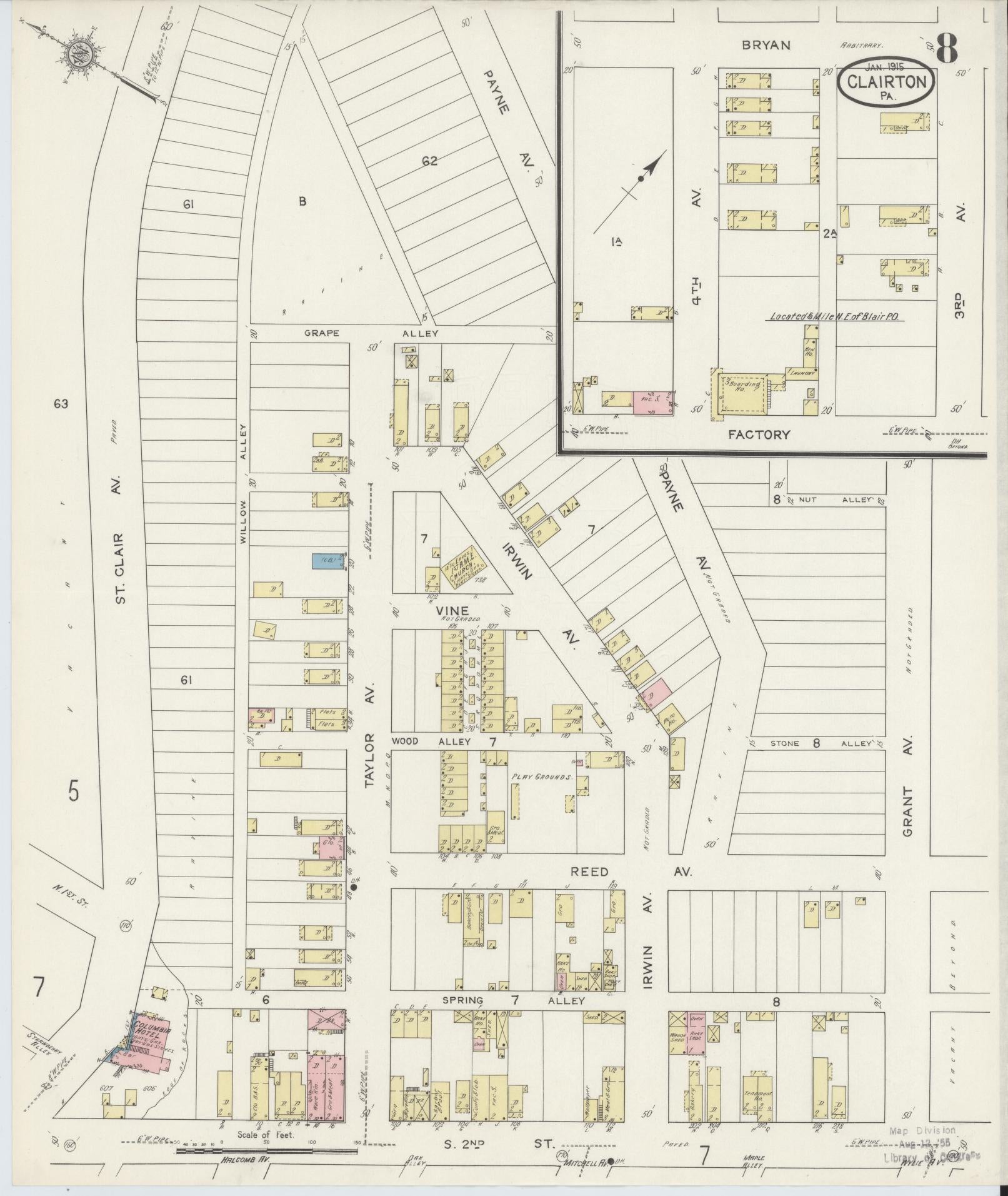 Sanborn Fire Insurance Map from Clairton, Allegheny County, Pennsylvania (1915), Sheet #0008 - Historic Sanborn Fire Insurance Map Print, vintage old map wall art, antique decor, genealogy gift, Pennsylvania Pennsylvania map