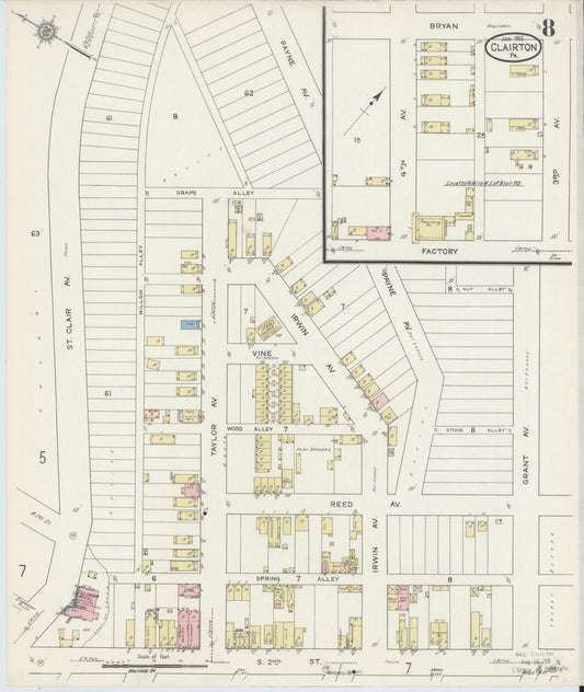 Sanborn Fire Insurance Map from Clairton, Allegheny County, Pennsylvania (1915), Sheet #0008 - Historic Sanborn Fire Insurance Map Print, vintage old map wall art, antique decor, genealogy gift, Pennsylvania Pennsylvania map