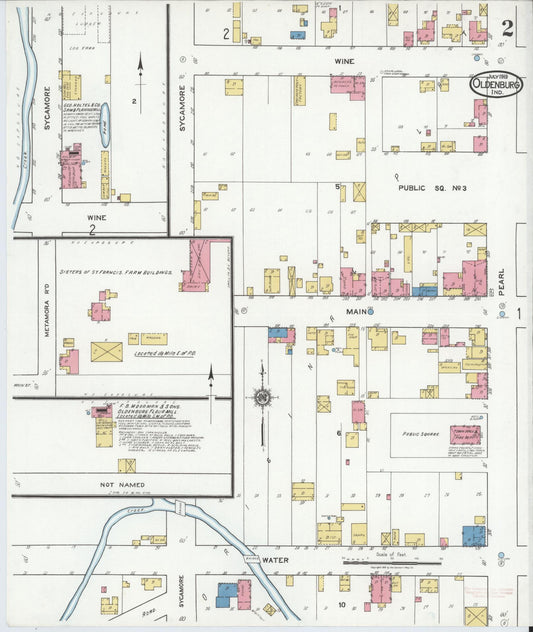 Sanborn Fire Insurance Map from Oldenburg, Franklin County, Indiana (1919), Sheet #0002 - Historic Sanborn Fire Insurance Map Print, vintage old map wall art, antique decor, genealogy gift, Indiana Indiana map
