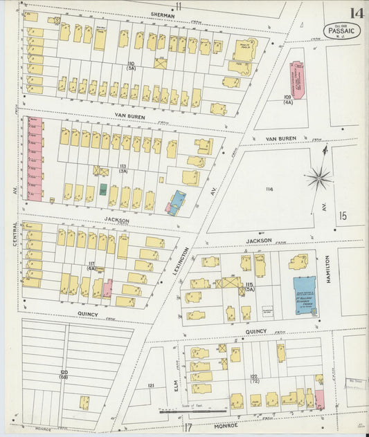 Sanborn Fire Insurance Map from Passaic, Passaic County, New Jersey (1903), Sheet #0014 - Historic Sanborn Fire Insurance Map Print, vintage old map wall art, antique decor, genealogy gift, New Jersey New Jersey map
