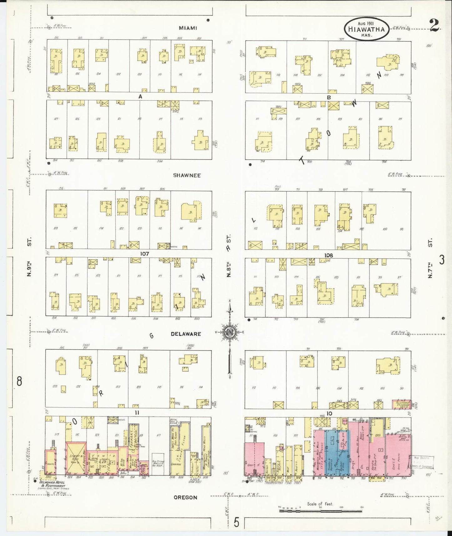 Sanborn Fire Insurance Map from Hiawatha, Brown County, Kansas (1911), Sheet #0002 - Complete Map Set gallery image, historic Sanborn map, vintage wall art, Kansas Kansas
