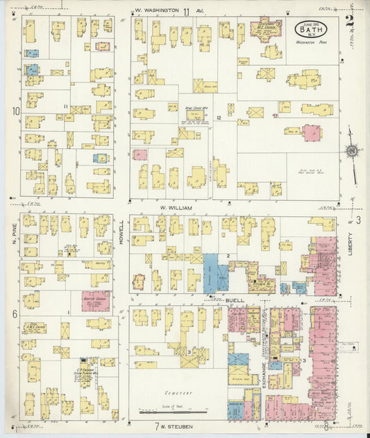 Sanborn Fire Insurance Map from Bath, Steuben County, New York (1915), Sheet #0002 - Complete Map Set gallery image, historic Sanborn map, vintage wall art, New York New York
