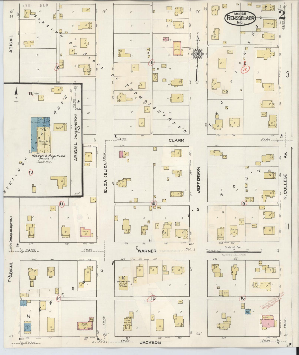 Sanborn Fire Insurance Map from Rensselaer, Jasper County, Indiana (1942), Sheet #0002 - Historic Sanborn Fire Insurance Map Print, vintage old map wall art, antique decor, genealogy gift, Indiana Indiana map