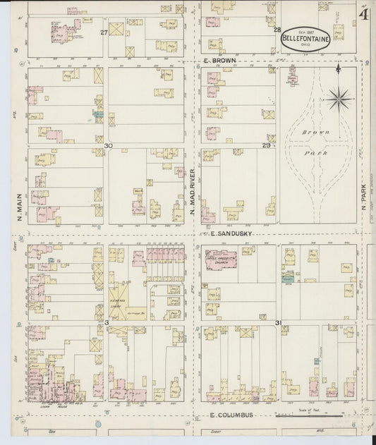 Sanborn Fire Insurance Map from Bellefontaine, Logan County, Ohio (1887), Sheet #0004 - Historic Sanborn Fire Insurance Map Print, vintage old map wall art, antique decor, genealogy gift, Ohio Ohio map