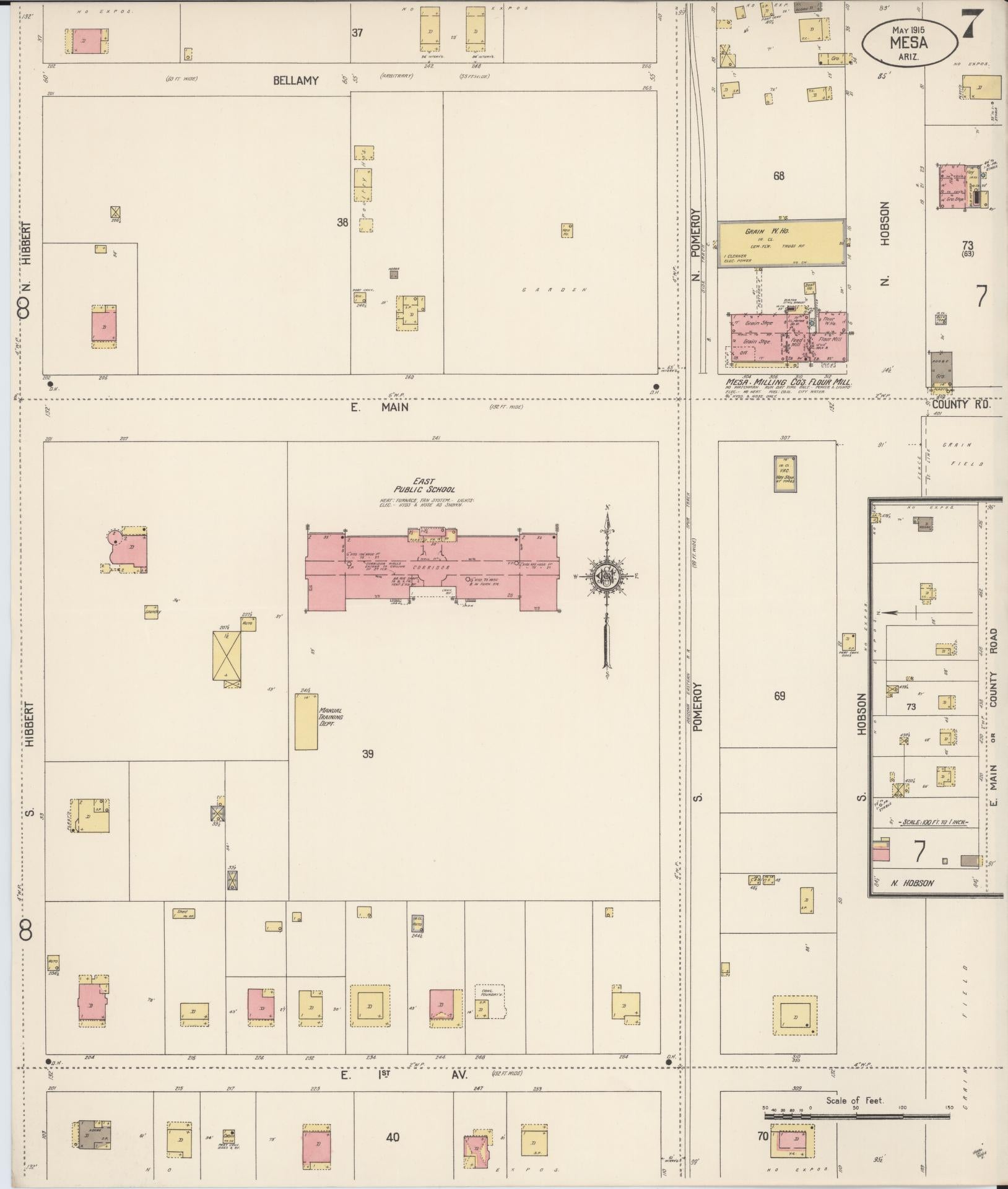 Sanborn Fire Insurance Map from Mesa, Maricopa County, Arizona (1915), Sheet #0007 - Historic Sanborn Fire Insurance Map Print, vintage old map wall art, antique decor, genealogy gift, Arizona Arizona map