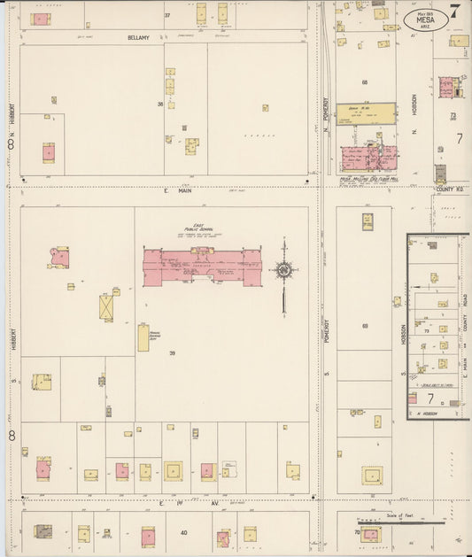 Sanborn Fire Insurance Map from Mesa, Maricopa County, Arizona (1915), Sheet #0007 - Historic Sanborn Fire Insurance Map Print, vintage old map wall art, antique decor, genealogy gift, Arizona Arizona map