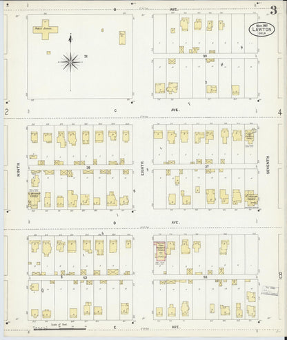 Sanborn Fire Insurance Map from Lawton, Comanche County, Oklahoma (1907), Sheet #0003 - Complete Map Set gallery image, historic Sanborn map, vintage wall art, Oklahoma Oklahoma