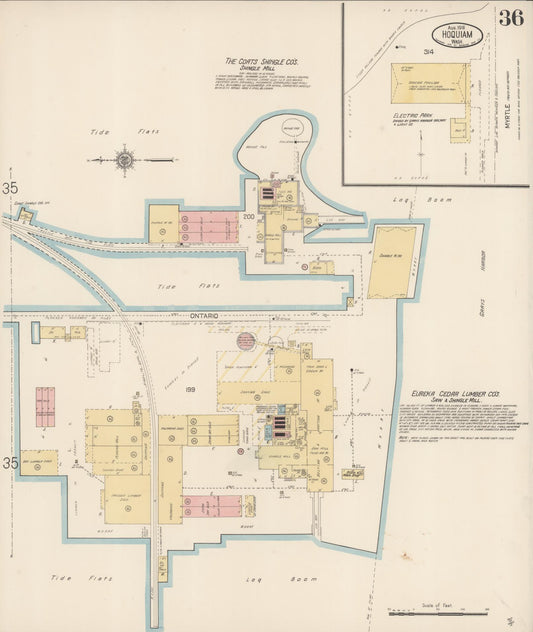 Sanborn Fire Insurance Map from Hoquiam, Grays Harbor County, Washington (1916), Sheet #0036 - Historic Sanborn Fire Insurance Map Print, vintage old map wall art, antique decor, genealogy gift, Washington Washington map