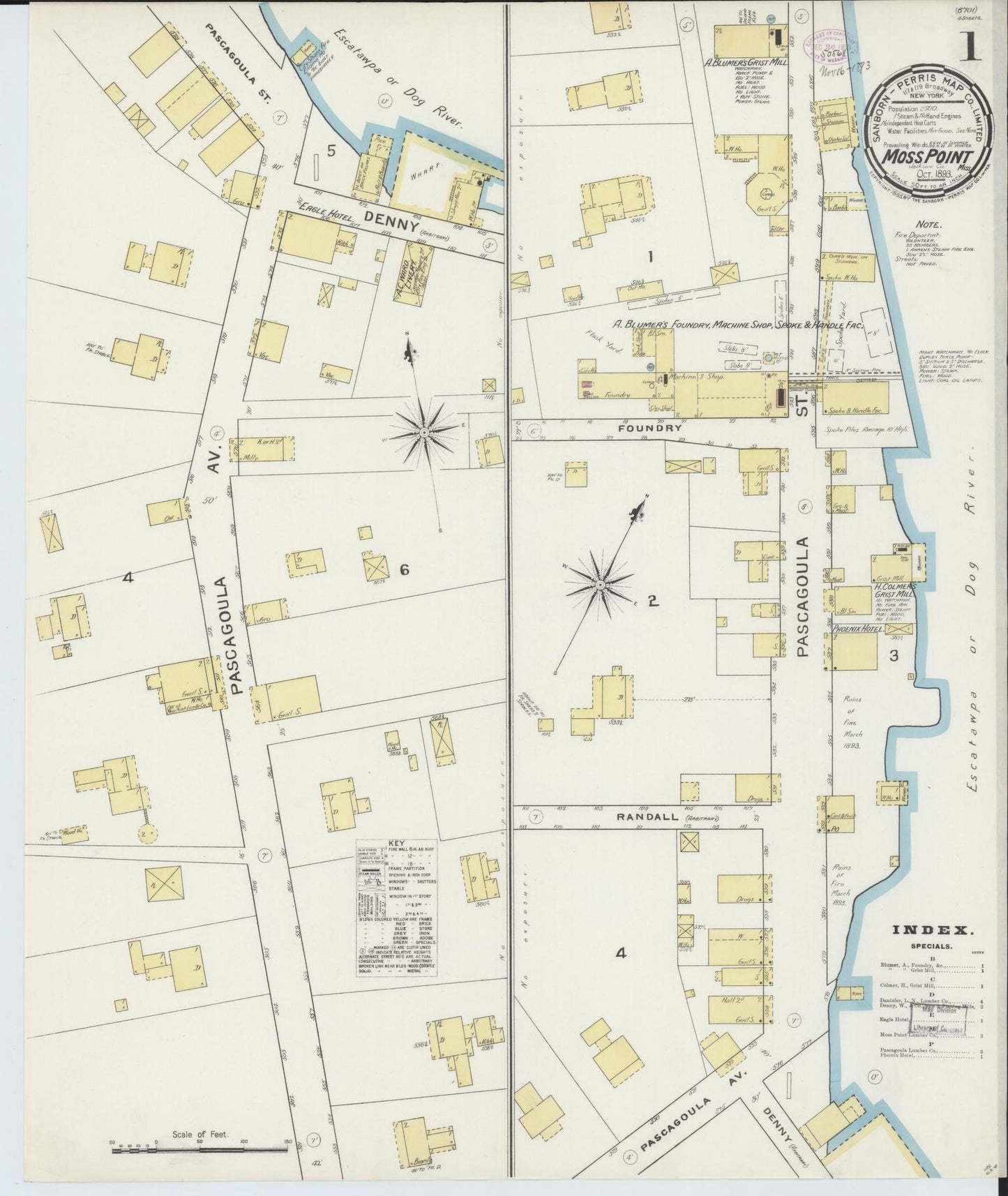 Sanborn Fire Insurance Map from Moss Point, Jackson County, Mississippi (1893), Sheet #0001 - Historic Sanborn Fire Insurance Map Print, vintage old map wall art, antique decor, genealogy gift, Mississippi Mississippi map