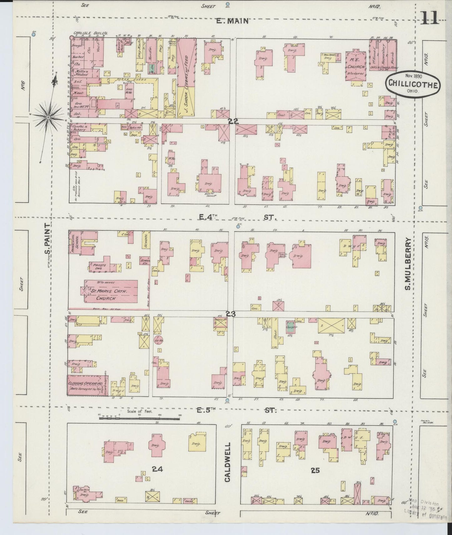 Sanborn Fire Insurance Map from Chillicothe, Ross County, Ohio (1890), Sheet #0011 - Complete Map Set gallery image, historic Sanborn map, vintage wall art, Ohio Ohio