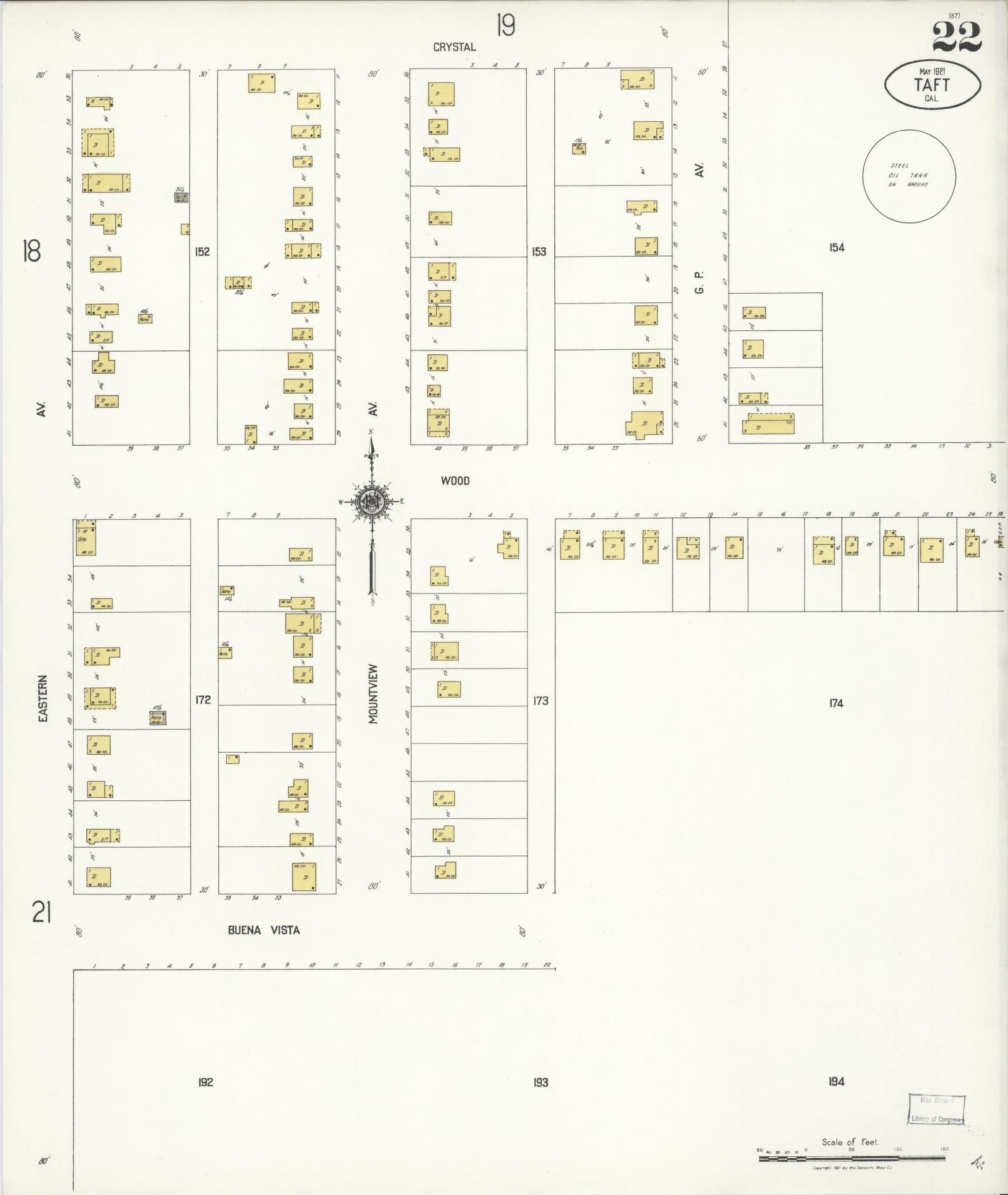 Sanborn Fire Insurance Map from Taft, Kern County, California (1921), Sheet #0022 - Complete Map Set gallery image, historic Sanborn map, vintage wall art, California California