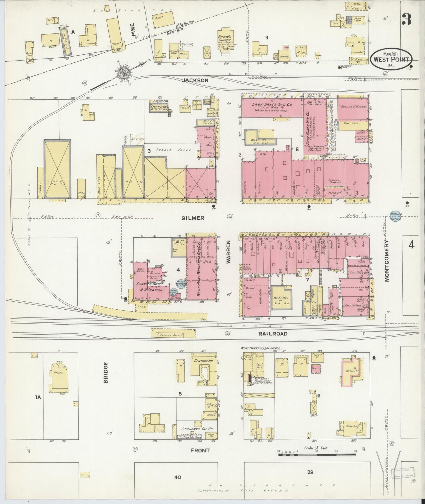 Sanborn Fire Insurance Map from West Point, Troup County, Georgia (1911), Sheet #0003 - Complete Map Set gallery image, historic Sanborn map, vintage wall art, Georgia Georgia