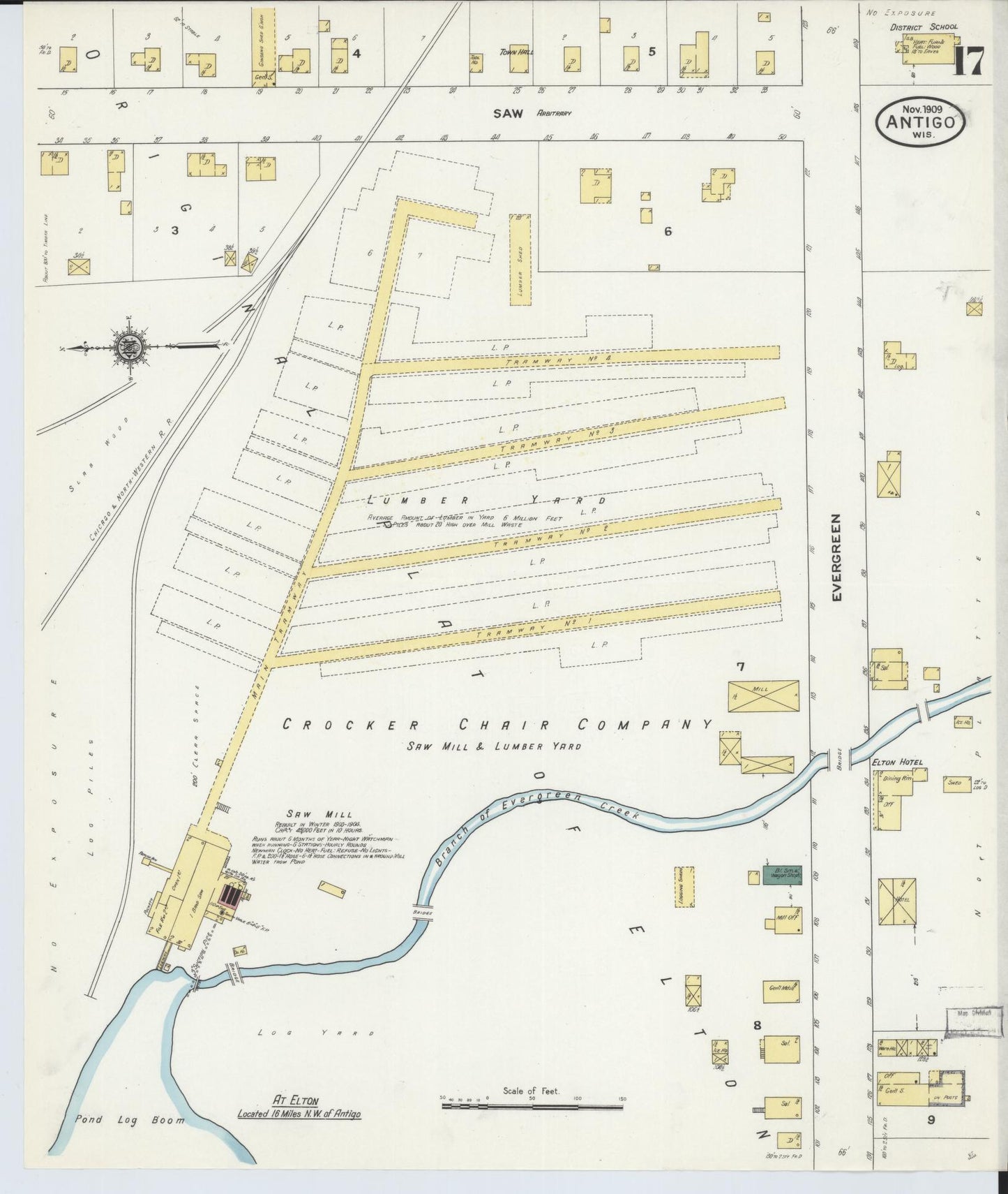 Sanborn Fire Insurance Map from Antigo, Langlade County, Wisconsin (1909), Sheet #0017 - Historic Sanborn Fire Insurance Map Print, vintage old map wall art, antique decor, genealogy gift, Wisconsin Wisconsin map
