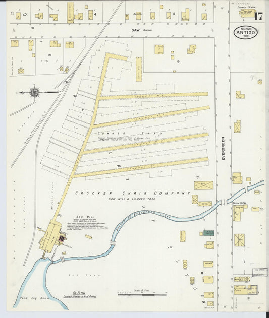 Sanborn Fire Insurance Map from Antigo, Langlade County, Wisconsin (1909), Sheet #0017 - Historic Sanborn Fire Insurance Map Print, vintage old map wall art, antique decor, genealogy gift, Wisconsin Wisconsin map