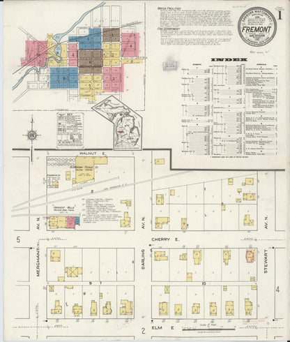 Sanborn Fire Insurance Map from Fremont, Newaygo County, Michigan (1921), Sheet #0001 - Historic Sanborn Fire Insurance Map Print, vintage old map wall art, antique decor, genealogy gift, Michigan Michigan map