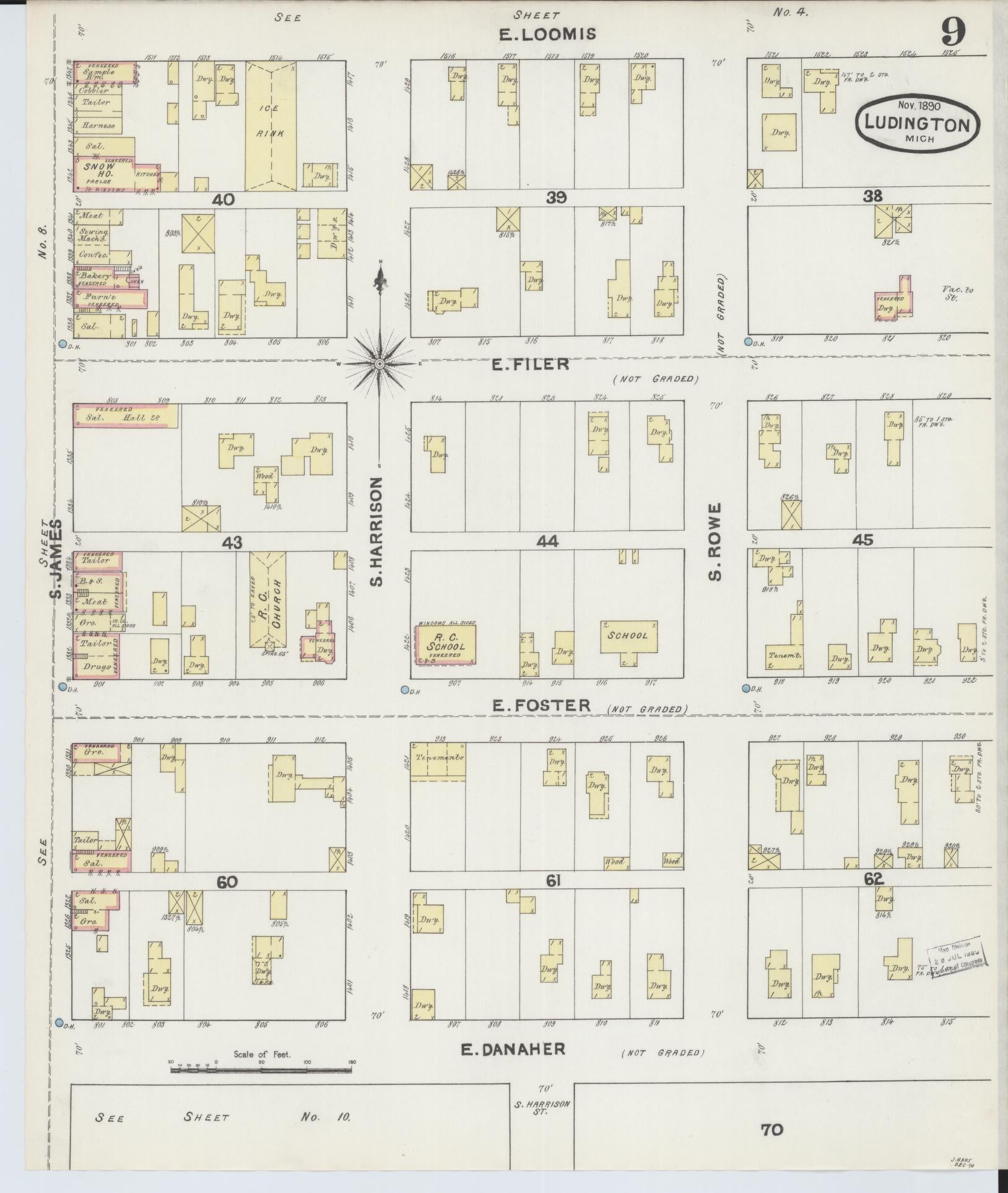 Sanborn Fire Insurance Map from Ludington, Mason County, Michigan (1890), Sheet #0009 - Complete Map Set gallery image, historic Sanborn map, vintage wall art, Michigan Michigan