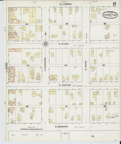 Sanborn Fire Insurance Map from Ludington, Mason County, Michigan (1890), Sheet #0009 - Complete Map Set gallery image, historic Sanborn map, vintage wall art, Michigan Michigan