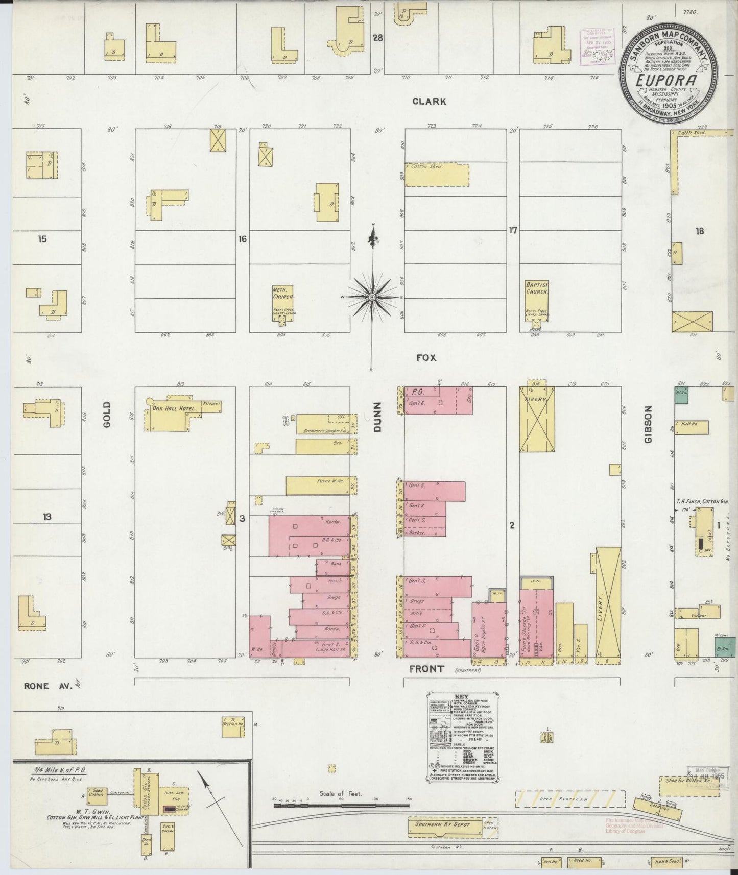 Sanborn Fire Insurance Map from Eupora, Webster County, Mississippi (1905), Sheet #0001 - Historic Sanborn Fire Insurance Map Print, vintage old map wall art, antique decor, genealogy gift, Mississippi Mississippi map