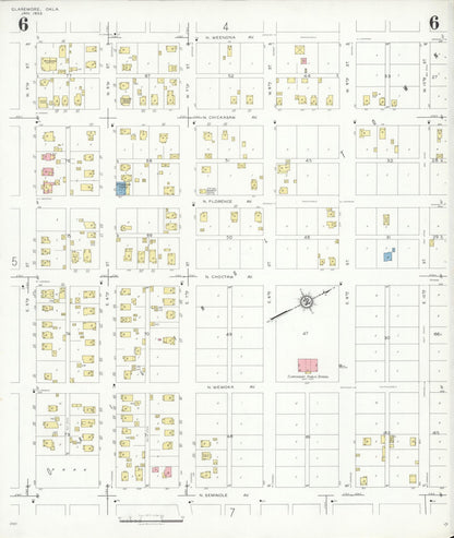 Sanborn Fire Insurance Map from Claremore, Rogers County, Oklahoma (1933), Sheet #0006 - Complete Map Set gallery image, historic Sanborn map, vintage wall art, Oklahoma Oklahoma