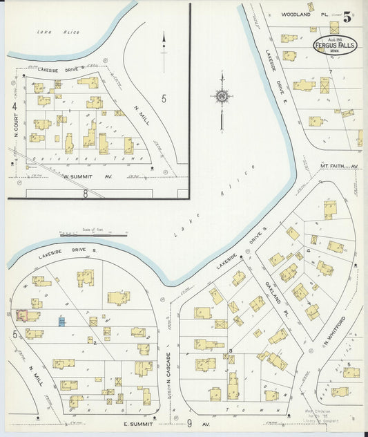 Sanborn Fire Insurance Map from Fergus Falls, Otter Tail County, Minnesota (1915), Sheet #0005 - Historic Sanborn Fire Insurance Map Print, vintage old map wall art, antique decor, genealogy gift, Minnesota Minnesota map