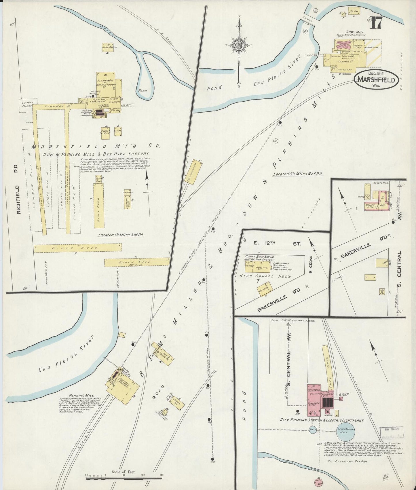 Sanborn Fire Insurance Map from Marshfield, Wood County, Wisconsin (1912), Sheet #0017 - Complete Map Set gallery image, historic Sanborn map, vintage wall art, Wisconsin Wisconsin