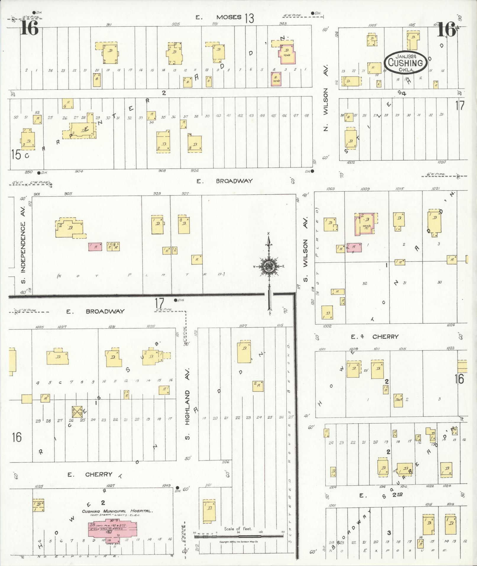 Sanborn Fire Insurance Map from Cushing, Payne County, Oklahoma (1924), Sheet #0016 - Historic Sanborn Fire Insurance Map Print, vintage old map wall art, antique decor, genealogy gift, Oklahoma Oklahoma map