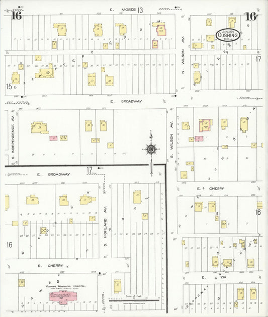 Sanborn Fire Insurance Map from Cushing, Payne County, Oklahoma (1924), Sheet #0016 - Historic Sanborn Fire Insurance Map Print, vintage old map wall art, antique decor, genealogy gift, Oklahoma Oklahoma map