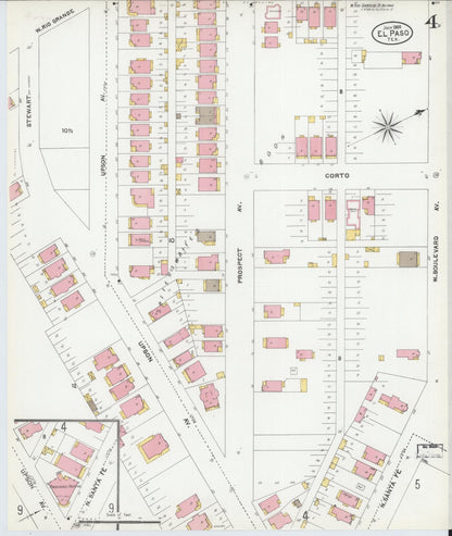 Sanborn Fire Insurance Map from El Paso, El Paso County, Texas (1905), Sheet #0004 - Complete Map Set gallery image, historic Sanborn map, vintage wall art, Texas Texas