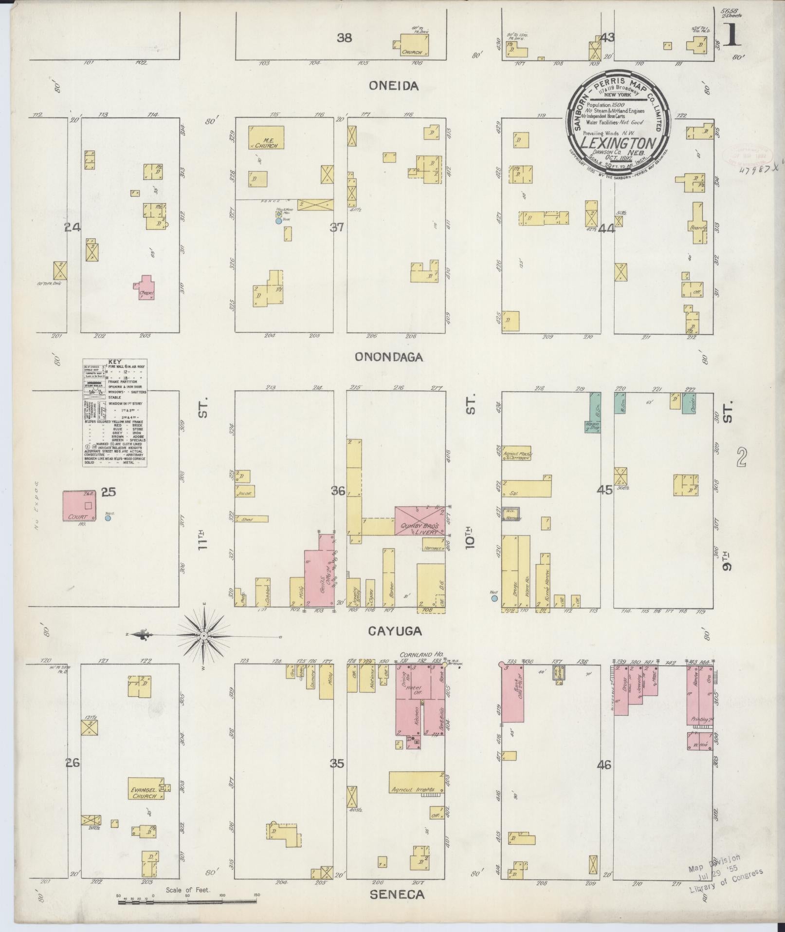 Sanborn Fire Insurance Map from Lexington, Dawson County, Nebraska (1892), Sheet #0001 - Complete Map Set gallery image, historic Sanborn map, vintage wall art, Nebraska Nebraska