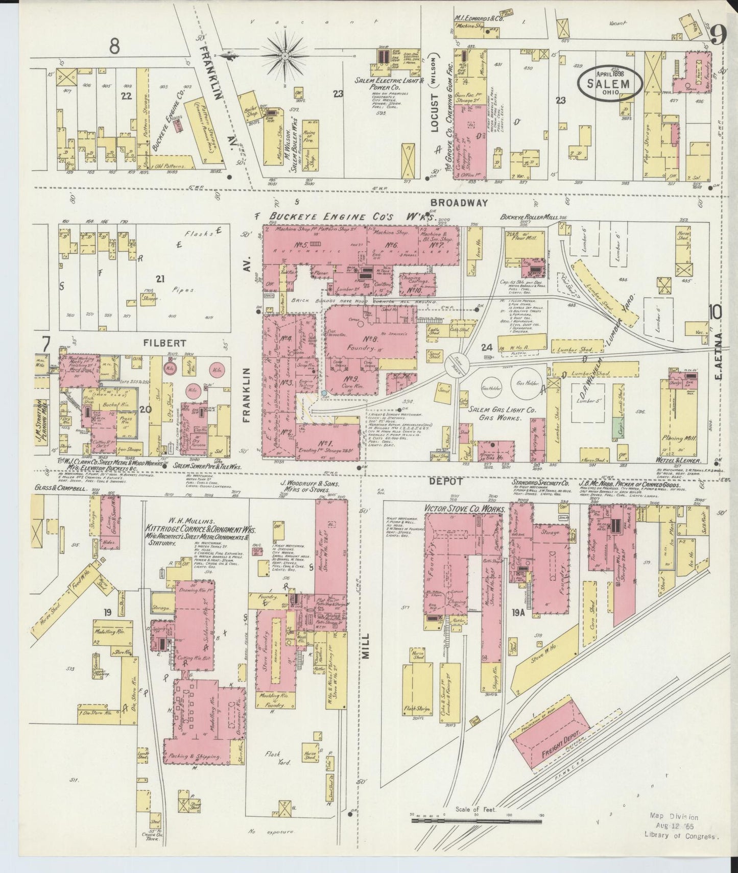 Sanborn Fire Insurance Map from Salem, Columbiana County, Ohio (1898), Sheet #0009 - Complete Map Set gallery image, historic Sanborn map, vintage wall art, Ohio Ohio