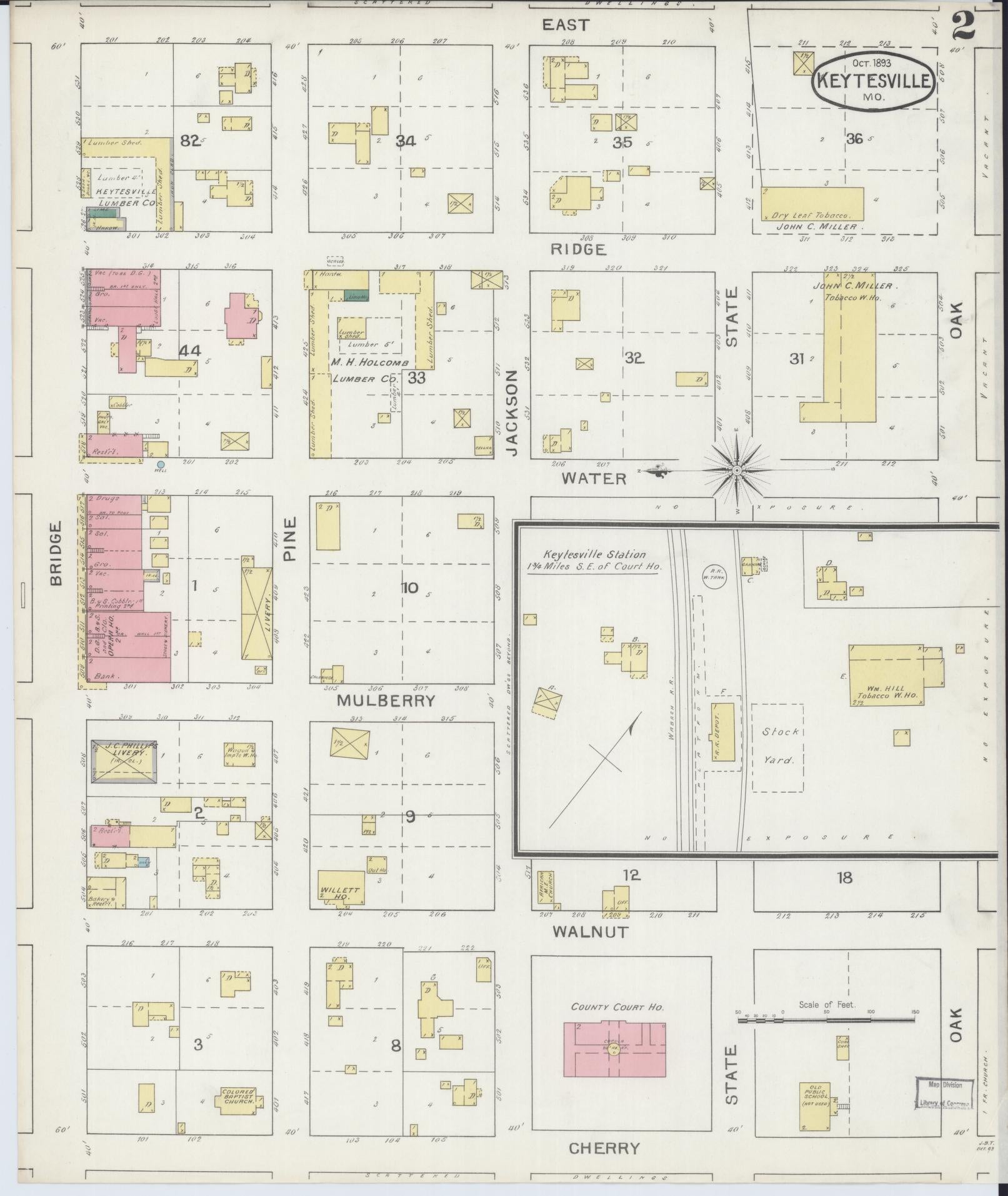 Sanborn Fire Insurance Map from Keytesville, Chariton County, Missouri (1893), Sheet #0002 - Complete Map Set gallery image, historic Sanborn map, vintage wall art, Missouri Missouri