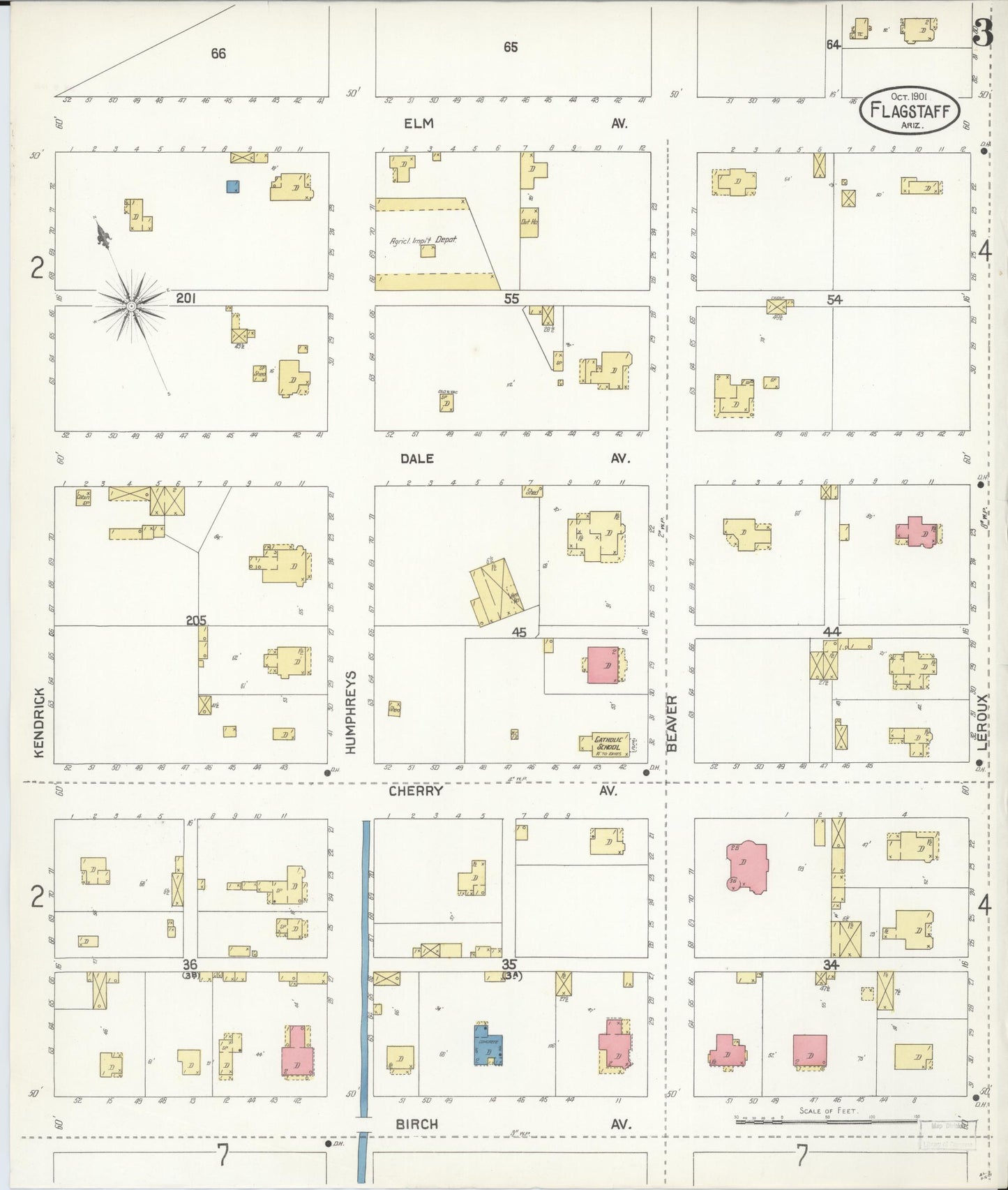Sanborn Fire Insurance Map from Flagstaff, Coconino County, Arizona (1901), Sheet #0003 - Historic Sanborn Fire Insurance Map Print, vintage old map wall art, antique decor, genealogy gift, Arizona Arizona map