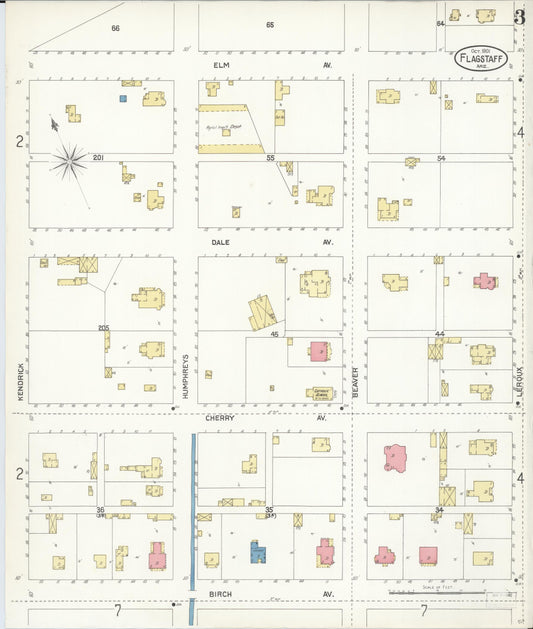 Sanborn Fire Insurance Map from Flagstaff, Coconino County, Arizona (1901), Sheet #0003 - Historic Sanborn Fire Insurance Map Print, vintage old map wall art, antique decor, genealogy gift, Arizona Arizona map