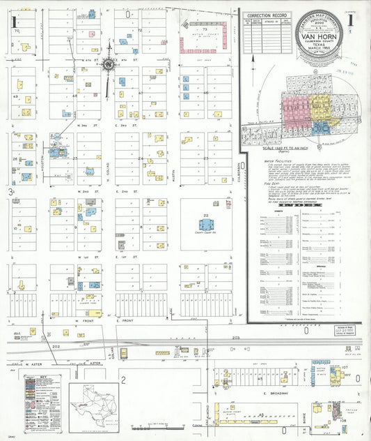 Sanborn Fire Insurance Map from Van Horn, Culberson County, Texas (1950), Sheet #0001 - Complete Map Set gallery image, historic Sanborn map, vintage wall art, Texas Texas