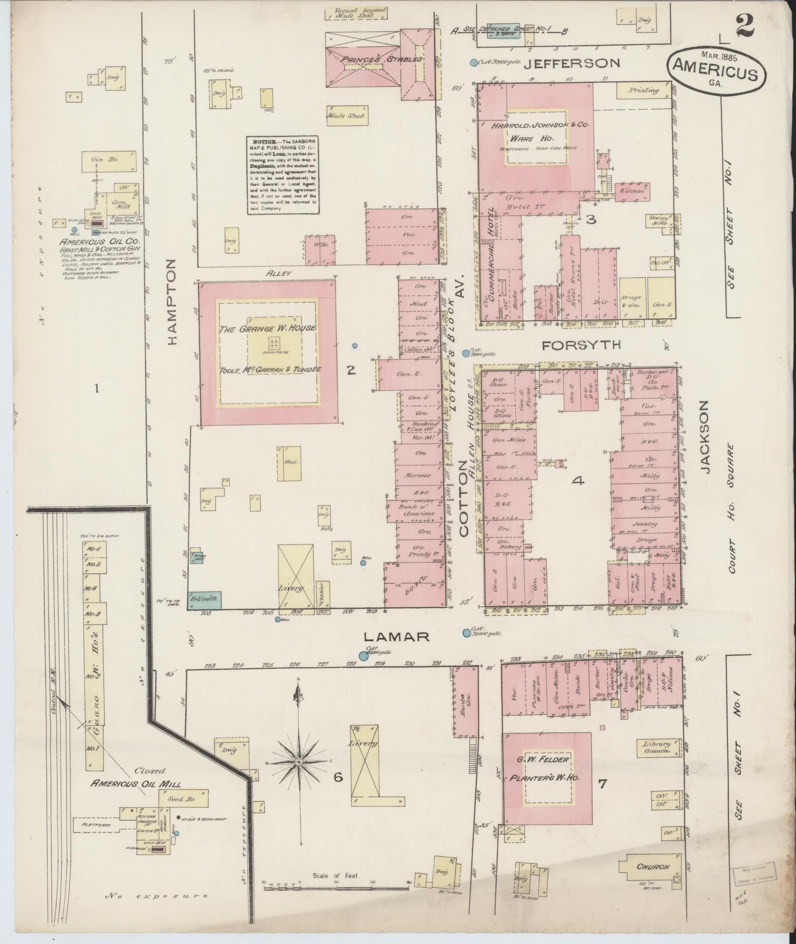 Sanborn Fire Insurance Map from Americus, Sumter County, Georgia (1885), Sheet #0002 - Complete Map Set gallery image, historic Sanborn map, vintage wall art, Georgia Georgia