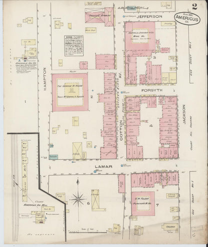 Sanborn Fire Insurance Map from Americus, Sumter County, Georgia (1885), Sheet #0002 - Complete Map Set gallery image, historic Sanborn map, vintage wall art, Georgia Georgia