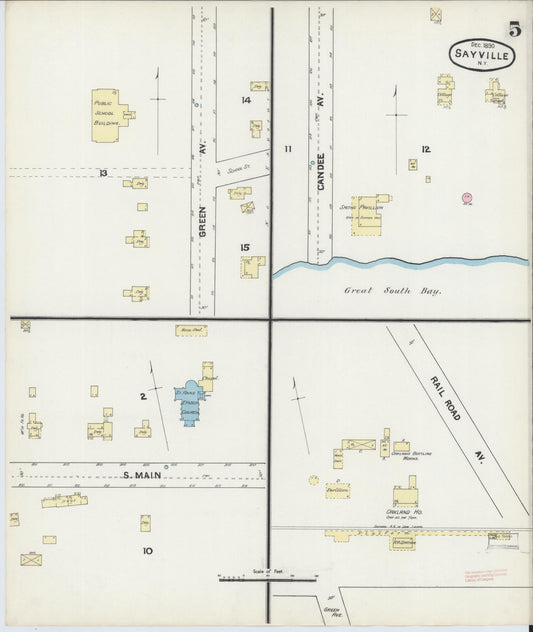 Sanborn Fire Insurance Map from Sayville, Suffolk County, New York (1890), Sheet #0005 - Historic Sanborn Fire Insurance Map Print, vintage old map wall art, antique decor, genealogy gift, New York New York map