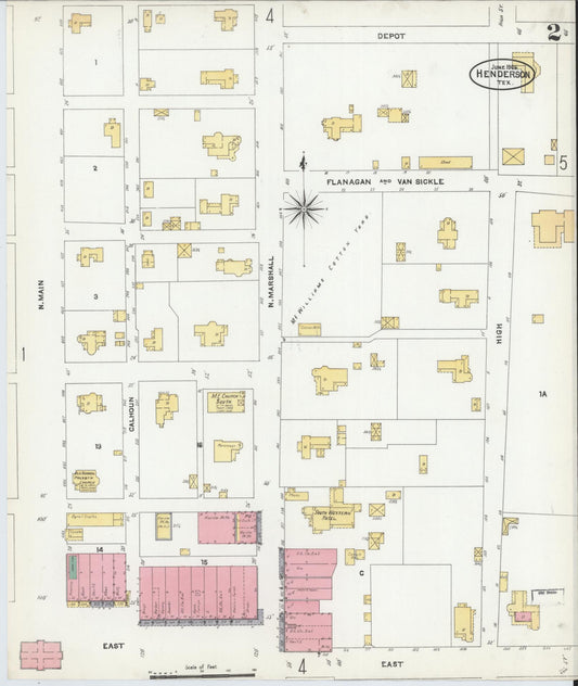 Sanborn Fire Insurance Map from Henderson, Rusk County, Texas (1906), Sheet #0002 - Historic Sanborn Fire Insurance Map Print, vintage old map wall art, antique decor, genealogy gift, Texas Texas map